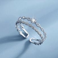Korean Trendy Floral Zircon Double Layers Open Ring for Women Geometric Cross Cuff Rings Bride Engagement Wedding Ring Jewelry
