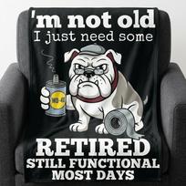 Retired Bulldog I'm Not Old WD‑40 Still Functional Flannel Throw Blanket, Funny Tough Retired Mechanic Dog Soft Cozy Home Decor Size: 75*100cm, Weight: 230 GSM
