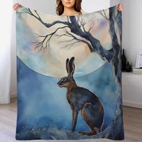 Moon Gazing Hare Throw Blanket Stylish Couch Blanket for Home Living Room Size: 75*100cm, Weight: 230 GSM