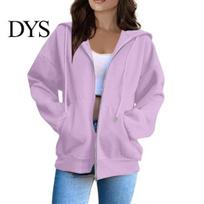 Women Casual Hoodie Zip-Up Hoodies, Long Sleeve Sweatshirt with Pockets, Ladies Hooded Coat Fall Winter Solid Color Drawstring S šviesiai violetinė spalva