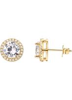 Cercei Stud Earrings for Women Halo with Cubic Zirconia 14K Gold Plated Hypoallergenic