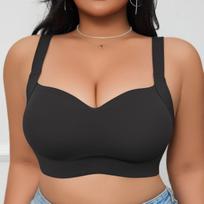 Plus Size Women Wireless Seamless Gathering Anti Sagging Vest Style Bra 1XL juoda