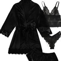 Women's Sexy Pajamas Nightgowns Lingerie Shorts 4-piece Lace Camisole Pajama Set Home Robe Nightgowns Leisure wear S juoda