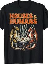 s 100% Cotton Houses & Humans T-Shirt - Fantasy Dragon & Game Board Design with M