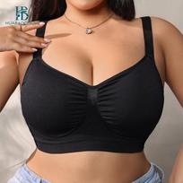Plus Size Women Seamless Gathering Anti Sagging Soft Support Full Cup Bra 1XL juoda