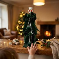 Velvet Christmas Tree with PomPoms Beaded Tabletop Pearls Layered