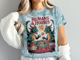 Humans Houses Board Game Inspired T-Shirt, Fun Graphic Tee for Tabletop Game Lovers, Dragons Roll Dice Graphic Shirt for Gamers, Unique 3XL