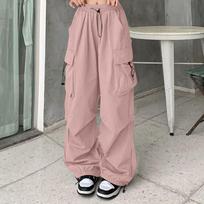 Ladies Lace-up Elastic Waist Color Casual Trousers Slim Fit Small Feet Belted Women's Pants XXXL rožinė