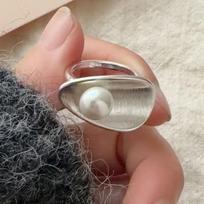 925 Silver Rings For Women Geometric Fine Jewelry Finger Adjustable Vintage Flower Pearl Ring For Party Birthday Gift resizable