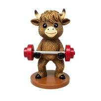 Cow Sports Figurine Resin Soccer Playing Lifting Barbell Fun Desk Decor One Size