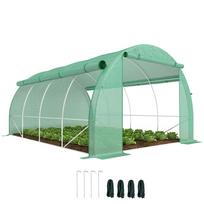 Polytunnel Greenhouse Walk-in Grow House Tent with Roll-up Sidewalls, Zipped Door and 8 Windows, 4x3x2m Green 397 x 300 x 200 cm žalia