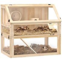 Wooden Hamster Cage with Detachable 31cm Deep Bottom, Hut, Seesaw, Exercise Wheel, Ramp, 80 x 50 x 76cm, Natural 80 x 50 x 76 cm