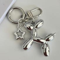 Silver Star Keychain Plastic Balloon Dog Key Ring For Women Girls Friendship Gift Car Handbag Decoration Handmade Jewelry