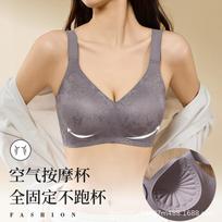 Women Soft Support Wireless Bra For Large Bust Gather Push Up Anti Sagging Side Fat Reduction M violetinė