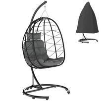 Kabantis krėslas Lauko kabantis krėslas Kiaušinio formos krėslas, atsparus oro sąlygoms, įsk.. pagalvė, 102 cm x 102 cm x 195 cm, Tamsiai pilka 102 x 102 x 195 cm juoda