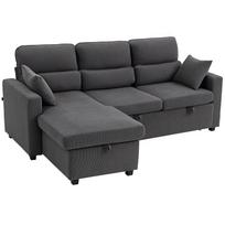 Reguliuojama sofa-lova, L formos svečių sofa su miego funkcija, daiktadėžė, pagalvės, svetainei, svečių kambariui, tamsiai pilka 205 x 135 x 76 cm tamsiai pilka spalva