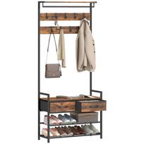 Coat Rack with Clothes Hooks, Shoe Bench, Industrial Entryway Organizer, Steel Frame, Rustic Brown 80 x 30 x 181.5 cm