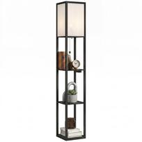 LED Floor Lamp with Shelves, Dimmable, Pull-Chain Switch & Outlets, Black 26 x 26 x 161 cm juoda
