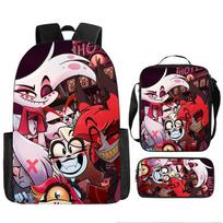 Hazbinhotel Hell Inn Student Backpack Cartoon School Bag Three-Piece Backpack Three-piece set (backpack + satchel + pencil case)