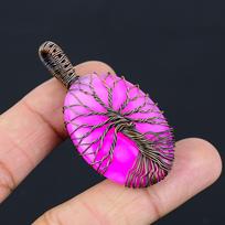 Tree Of Life Pink Botswana Agate Gemstone Pure Copper Wire Wrapped Handmade Pendant Jewelry 2.17 Inches rožinė