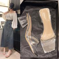 2024 Summer New Fairy Style High Heels Crystal Sandals Drag Girl Summer 35 pilka spalva