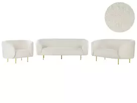 LOEN 6 vietų baldų komplektas, boucle audinys, baltas