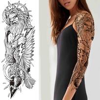 Tribal Totem laikinos tatuiruotės rankovės vyrams Moterys suaugusiems netikros gėlės pečių tatuiruotės lipdukas Juodos kaukolės tatuiruotės didelės visos rankos