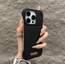 Luxury Metal Frame Leather Phone Case for iPhone, Shockproof Protective Cover with Speaker Grille (Vintage Brown) iPhone17promax