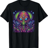 Psychedelic, Trippy, Black Light Poster Alien Illustration T-Shirt S juoda