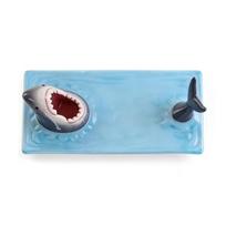 Unique Shark Shape Plate Funny Decorative Ceramic Sushi Plates For Dessert,Cheese Snacks,Fruits,Vegetable Home Decor Accessory mėlyna