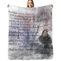 Edgar Allan Poe Poem The Raven Throw Blanket Cozy Sofa Blanket for TV Watching Napping Size: 75*100cm, Weight: 230 GSM