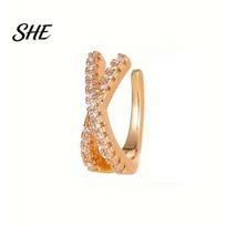 Clip-on Ear Cuff 1Pc Women Cuff, Non-Pierced X-Shaped Rhinestone Inlaid Adjustable Fit Clip, Simple Earring Jewelry Gift Non-pierced Clip auksinė
