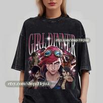 Vi Arcane T-Shirt Unisex Vintage Streetwear Shirt Anime Apparel fanmerch lol Merchandise Fan gift L black