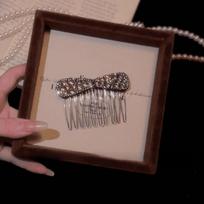 Silver Bow Hair Comb Reverse Insert Back-of-head Bun Hairbrush  Updo Styling pilka