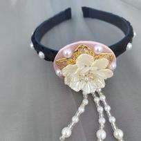 Pearl Korean Headband Flower Stage Dance Hair Hoop Classical Hanbok Hairband  Ladies šviesiai rausvos spalvos