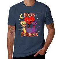 Midcentury Modern Cats Funny Witch Halloween Hocus Purrcus Tshirt Light Athletic Short Sleeve Tee Shirt S