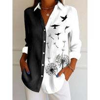 Women's Shirt For Spring Autumn Tops Elegant Dandelion Floral Graphic Bird Pint Long Sleeve Shirt Streetwear Casual Ladies Shirt S