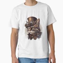 Steampunk Cat Illustration Classic Tshirt Made In Usaaus Tshirt S2xl S