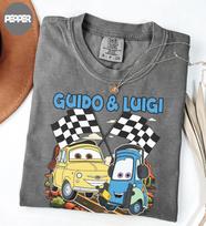 Guido Luigi Radiator Springs Cars Tee, Pixar Lightning McQueen T-Shirt, Piston Cup Top L