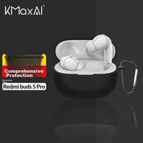 KMaxAI Case for Redmi Buds 5 Pro, Redmi Simple Silicone Cover, True Wireless Frosted Anti-Fingerprint Solid Color Soft Case with Hook, Black