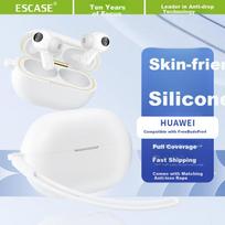 Case for FreeBuds Pro 4 Bluetooth Earphones, Liquid Silicone Soft Shell Full Coverage Shockproof Ultra-Thin Case, White with Silicone Lanyard
