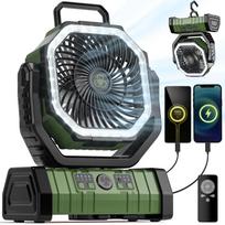 Stovyklavimo ventiliatorius 20000mAh baterija Maitinamas ventiliatorius Įkraunamas su LED šviesa Nešiojamas lauko palapinės ventiliatorius su kabinamu kabliuku žalia