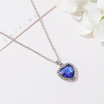 Titanic Crystal Gemstone Love Necklace With Classic Ocean Heart Charm Gift One Size