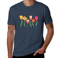 colorful tulips flower watercolor painting TShirt Classic Basic Casual TShirt S