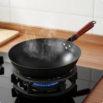 Uncoated Cast Iron Wok Handmade Non Kitchen Cookware for, Open Flame 32 Round Bottom