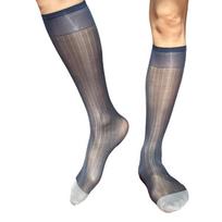 Men's Formal Socks Classical Fine Striped Designs Sheer Nylon Business Stockings for Meetings and Everyday Office Outfit