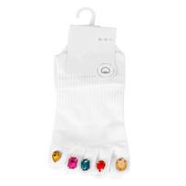 Comfortable Mid-Tube Five Finger Socks Female Toe Socks Kawaii Socks with Rhinestone Separate Toes Breathable Socks