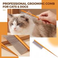 Stainless Pet Grooming Brush with Fine Teeth and Pointed Tail for Cats and Dogs S geltona