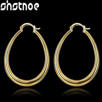 fine gold plated 44MM hoop earrings 925 Silver for woman high quality Fashion party Jewelry Christmas Gifts auksas