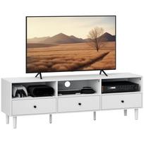 TV Cabinet, TV Stand for 75-Inch Screens, 3 Open Compartments, 3 Drawers, Chipboard, White 140 x 34 x 45 cm